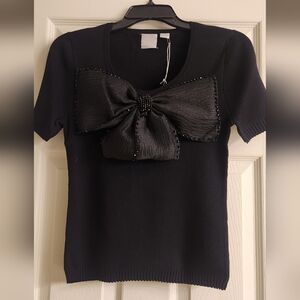 Short-Sleeve Ribbed Bow Sweater